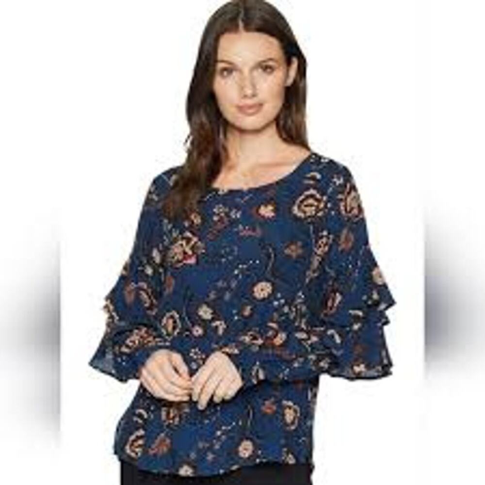 Sanctuary Womens Tiered‎ Sleeve Floral Pullover Blouse Tilly Shirt Harvest Moon